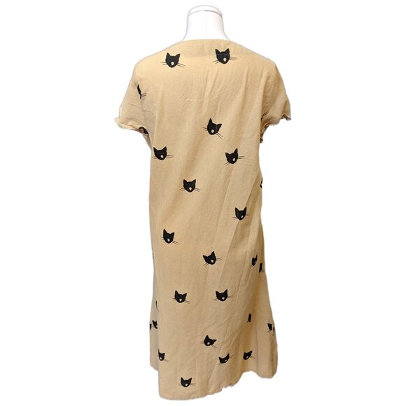 Miss Look Womens V Neck Cat Print T Shirt Dress Beige Summer Casual Comfy Sz L - Picture 6 of 9